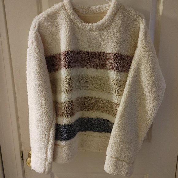 Francesca's Collections Sweaters - FRANCESCA'S Collections-Sherpa-Multi Color Stripes-Crew Neck Top-NWT
